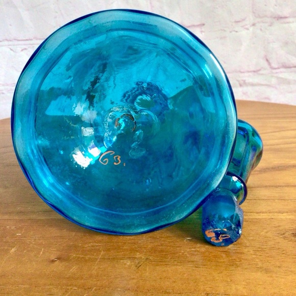 Vintage Hand Painted Blue Glass Decanter - Picture 8 of 8